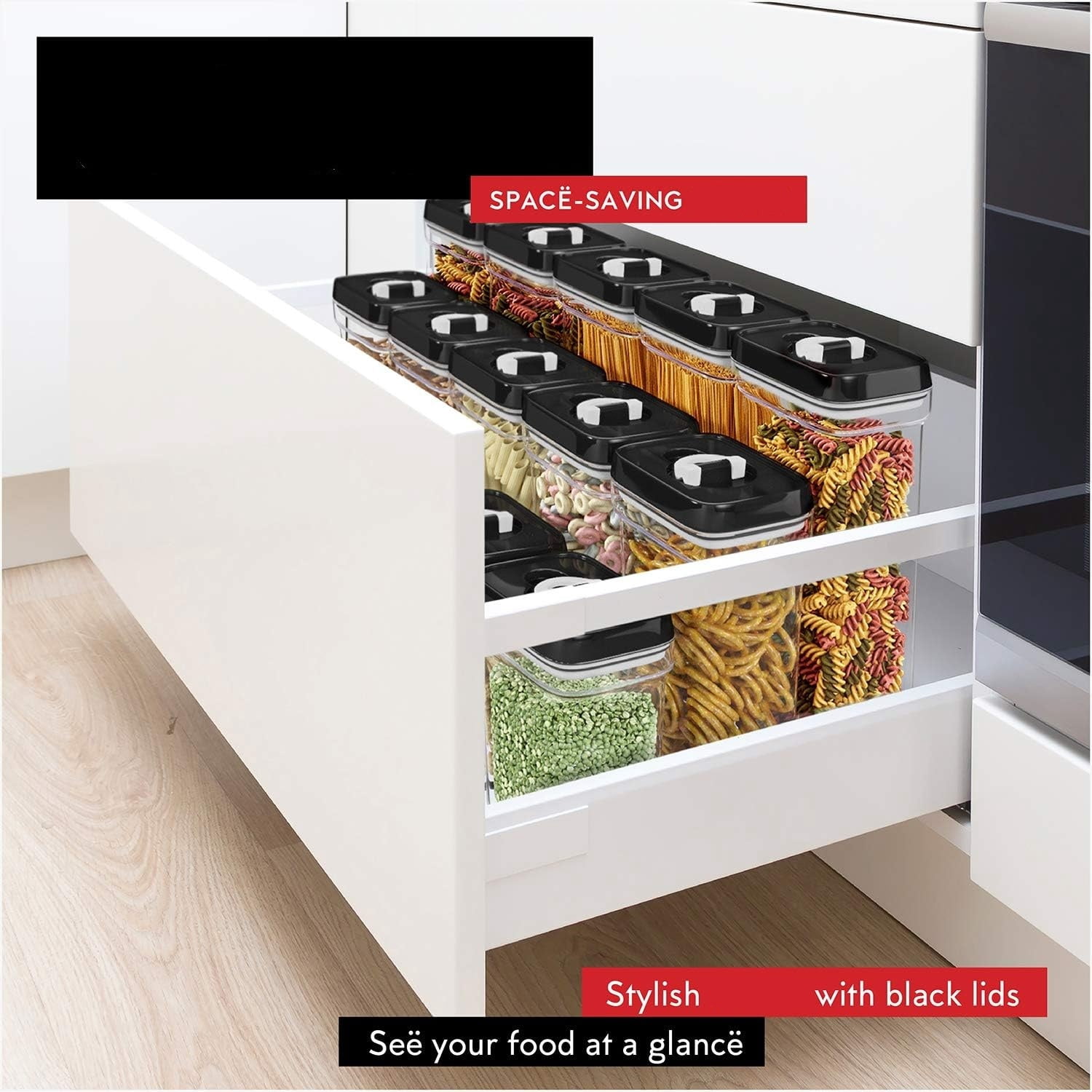Food Storage Containers with Lids – 4 Piece Set Air Tight Kitchen Storage Containers Clear Pantry Organization and Storage Set - Keeps your Food Fresh & Dry