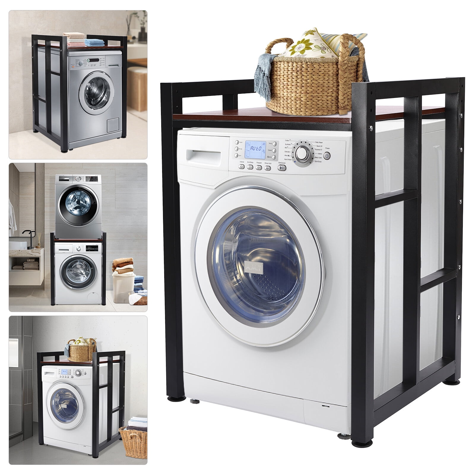 Washer Dryer Stacking Rack Stand, 419Lbs Load Capacity Heavy Duty Rack with Adjustable Shelf, Stackable Washer&Dryer Shelves for Laundry Room, Bathroom, Apartments (Black)