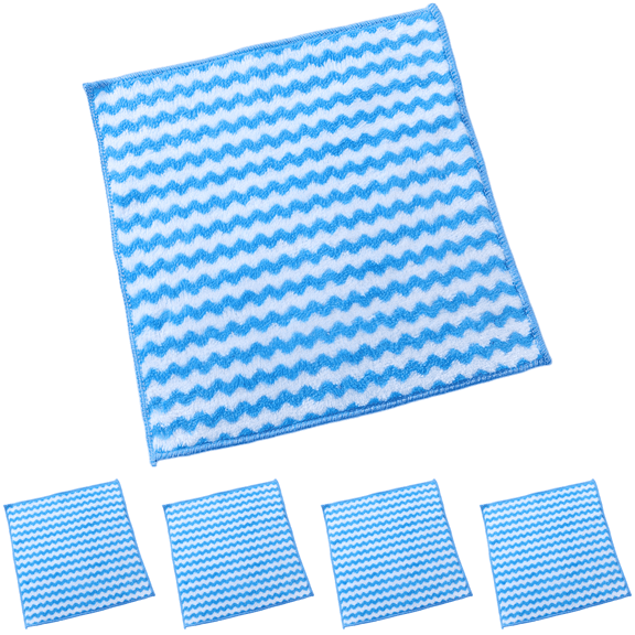 5 Pcs Wash Cloth, 9.8 x 9.8 in Microfiber Cleaning Set, Double Layer Super Absorbent Cleaning Cloth with Wave Pattern for Kitchen Dishes Countertops Furniture, Non-Linting and Non-Scratch