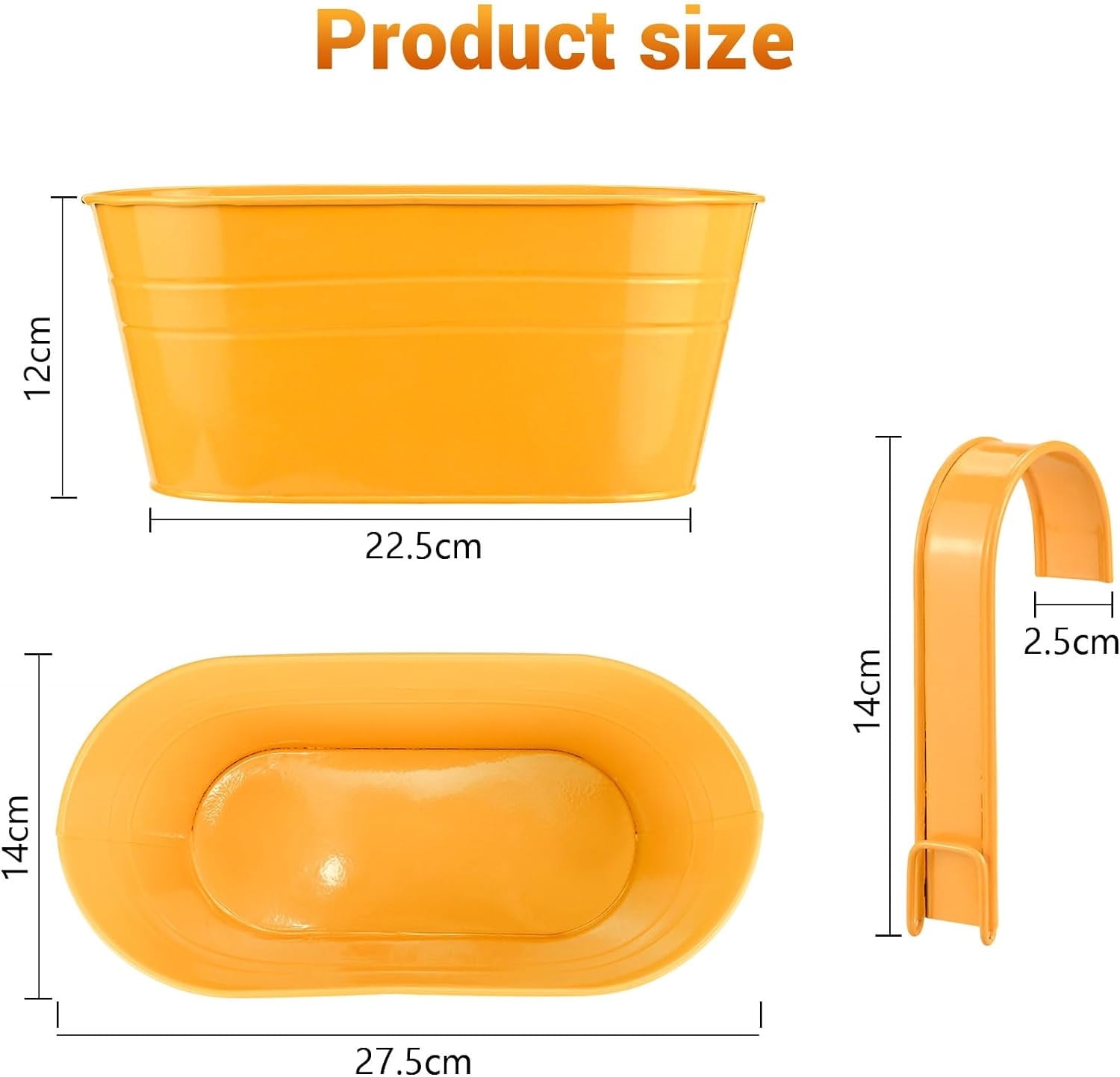 Hanging Flower Pot 3 Pcs Balcony Hanging Planters Metal Iron Railing Planter Box Flower Plant Holder,Round Hanging Bucket Pots with Detachable Hooks for Garden Balcony Fence Wall, 2 Size