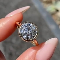 3Ct Round Cut VVS1 Moissanite Bezel Engagement Ring 14k Yellow Gold Plated