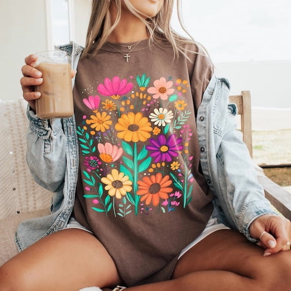 Preppy Floral Brushstroke Shirt, Boho Floral Shirt, Floral Mama Shirt, Summer Vibes Shirt, Spring Flowers Shirt, Wildflower Shirt, Boho Summer Shirt