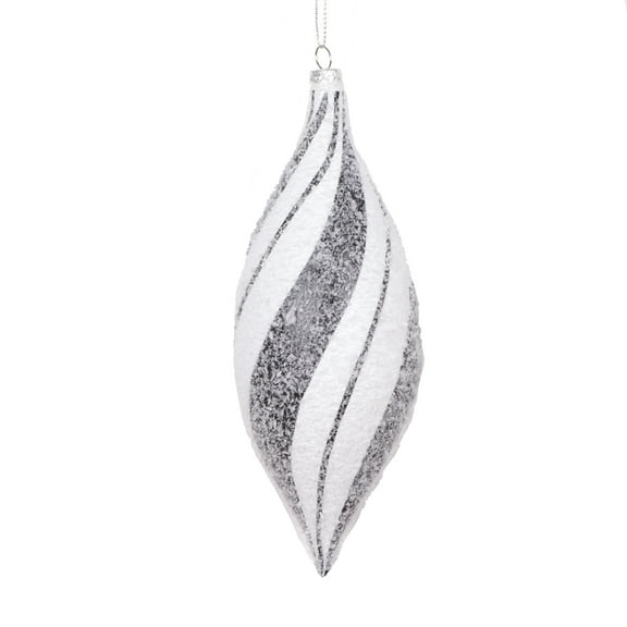 Vickerman 7" White Black Swirl Shuttle Ornament, 4 per bag.