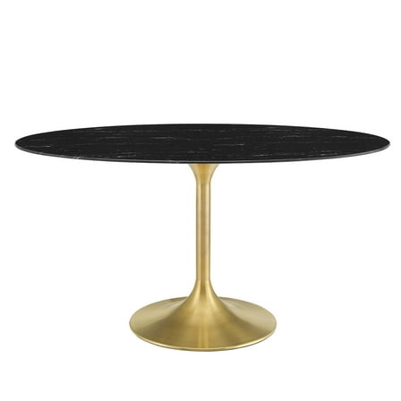 Dining Table, Oval, Artificial Marble, Metal Steel, Gold Black, Modern Contemporary Urban Design, Kitchen Room Cafe Bistro Restaurant Hospitality