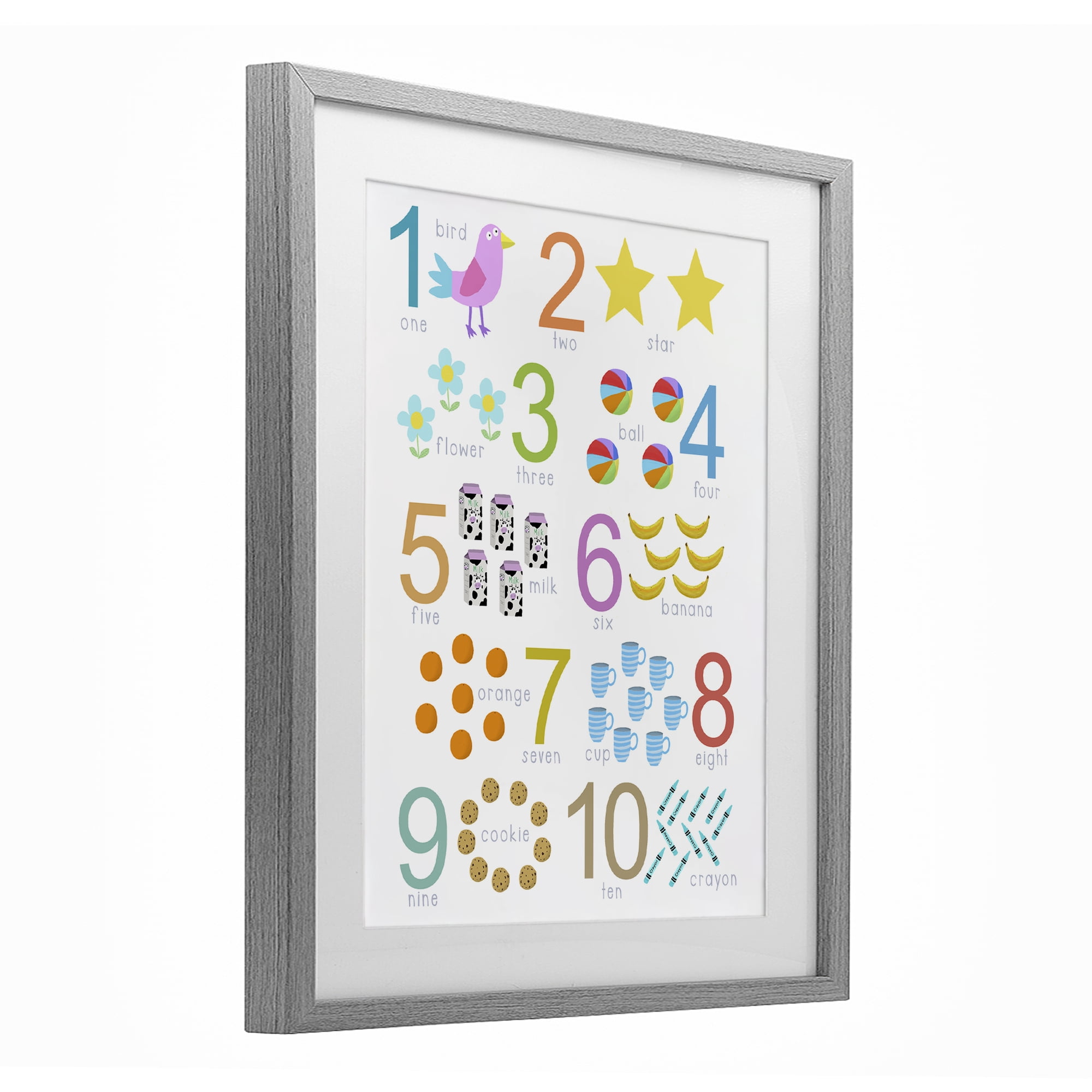 Fun Learning To Count Gray Framed Print Under Glass, design by Carla Daly