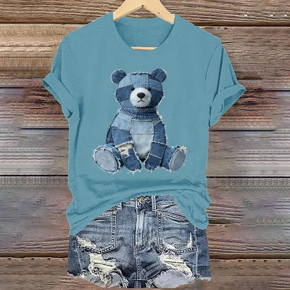 Ounisa Women's Animals Patchwork Printed Summer T Shirt Short Sleeve Crewneck Graphic Tees Tops