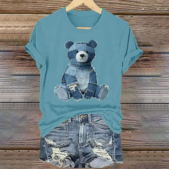 Tejiojio Women's Animal Printed T-shirt Casual Round Neck Short Sleeve Blouses S-2XL