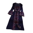 thumbnail image 4 of Vestido largo bohemio de estilo étnico con mangas acampanadas y bordado floral para mujer Azul oscuro, 4 of 9