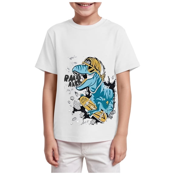 Karoyedx Boys Crew Neck T-shirts Toddler Boy Girl Shirts Short Sleeve Kid T-Shirt Graphic Tees Tops White Size,5-6 Years