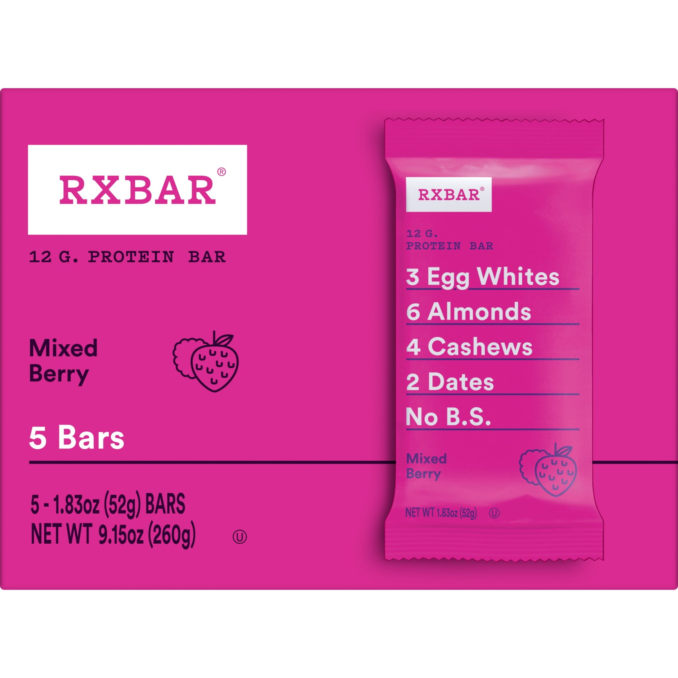 RXBAR Protein Bars Gluten-Free, Mixed Berry, 5 Count