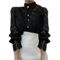 thumbnail image 3 of NANAHuang Womens Elegant Lace Turtleneck Tops Casual Victorian Blouse Renaissance Steampunk Shirts Puff Sleeve Button Down Tops, 3 of 7
