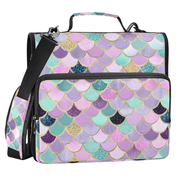 ALAZA Zipper Binder Scales Glitter Shiny 2 in 3 Ring Trapper Keeper 500 Sheet Capacity File Folder Organizer Bag