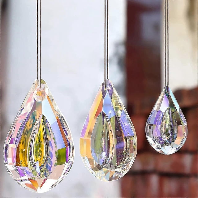 3 Pcs Crystal Prism Pendants Rainbow Maker Ornament Suncatcher With Chain For Sun Catcher Window Garden Home Decoration (76mm
