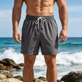 thumbnail image 2 of OIOLOYJM Mens Casual Shorts 7 inch Elastic Waist Drawstring Stretch Quick Dry Lightweight Swim Trunks Summer Beach Vacation Breathable Board Shorts Dark Gray 2XL, 2 of 6