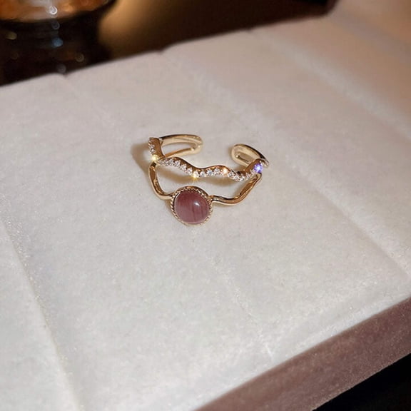 Double Layer Ring: Geometric Copper Ring with Opal Inlay, Featuring Real Gold Electroplating, Exquisite Design