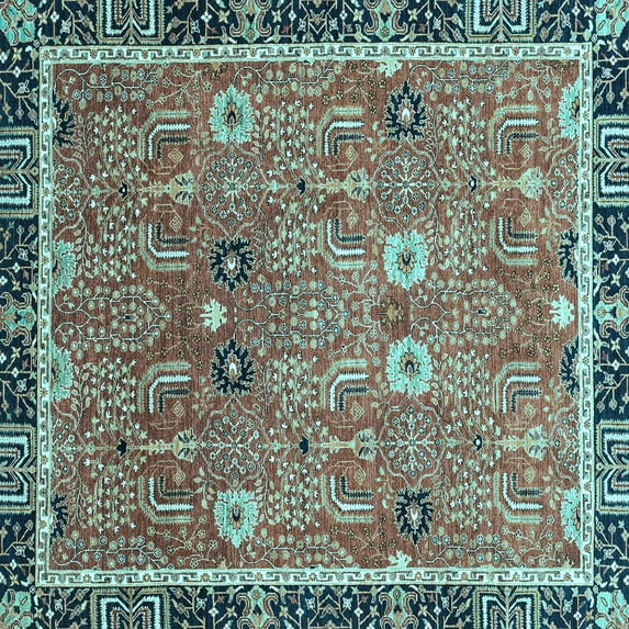 Ahgly Company Indoor Square Oriental Light Blue Traditional Area Rugs, 5' Square