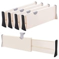thumbnail image 1 of Organizador de divisores de cajones, paquete de 4, separadores ajustables de 4 pulgadas de alto, ampliables de 11 a 17 pulgadas para dormitorio, baño, armario, ropa, oficina, almacenamiento de cocina,, 1 of 5