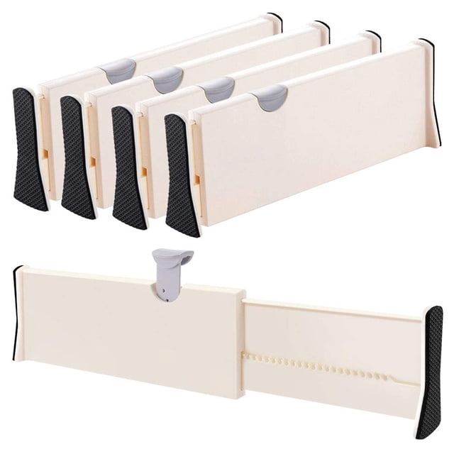 Organizador de divisores de cajones, paquete de 4, separadores ajustables de 4 pulgadas de alto, ampliables de 11 a 17 pulgadas para dormitorio, baño, armario, ropa, oficina, almacenamiento de cocina,