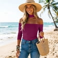 thumbnail image 6 of Tqcoqu Women's Off Shoulder Tops,Long Sleeve Slim Fit Stretchy Shirts Blouses Top,Matching Choker Neckline & Built-in Bra,Wine Women's XS-XXL, 6 of 9