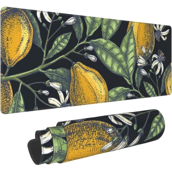 Tapis de Souris de Jeu Élégant Citrons Dessinés à la Main 31.5 x 11.8 Po Tapis de Clavier de Bureau Base en Caoutchouc Antidérapante avec Bords Cousus Parfait pour le Travail, le Jeu, le Bureau et la Maison