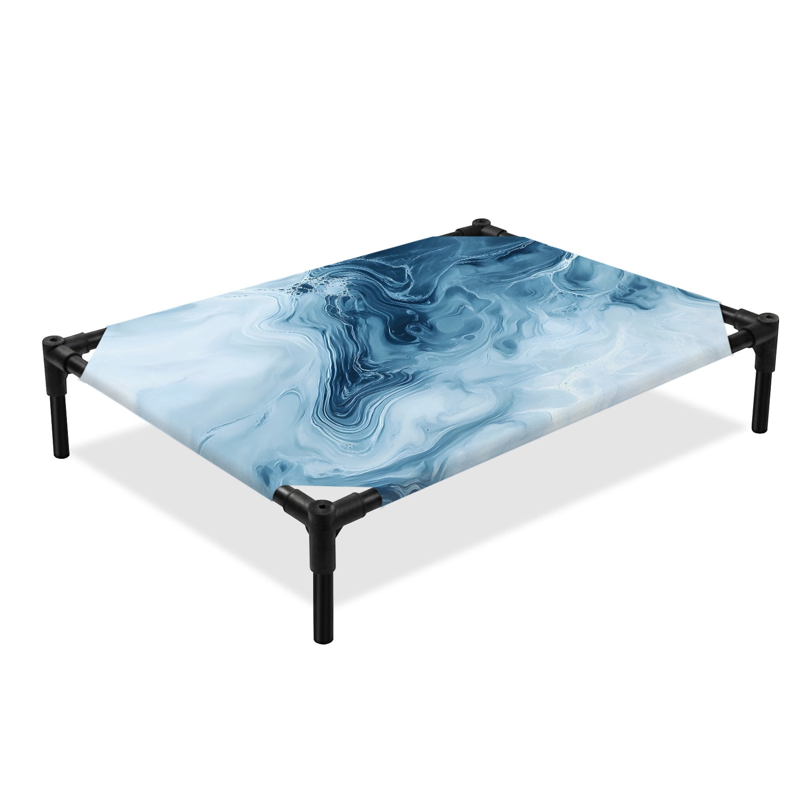 Blue Marble Elevated Dog Bed Modern Abstract Art Cloud Beach Wave Lines Stripe Cooling Breathable Outdoor Raised Dog Cot Bed with Metal Frame Non-Slip Feet for Medium Dog 24x20in