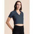 thumbnail image 2 of Moomaya Womens Solid Crop Shirt, Short Sleeves, Buttoned Shot Top, 2 of 8