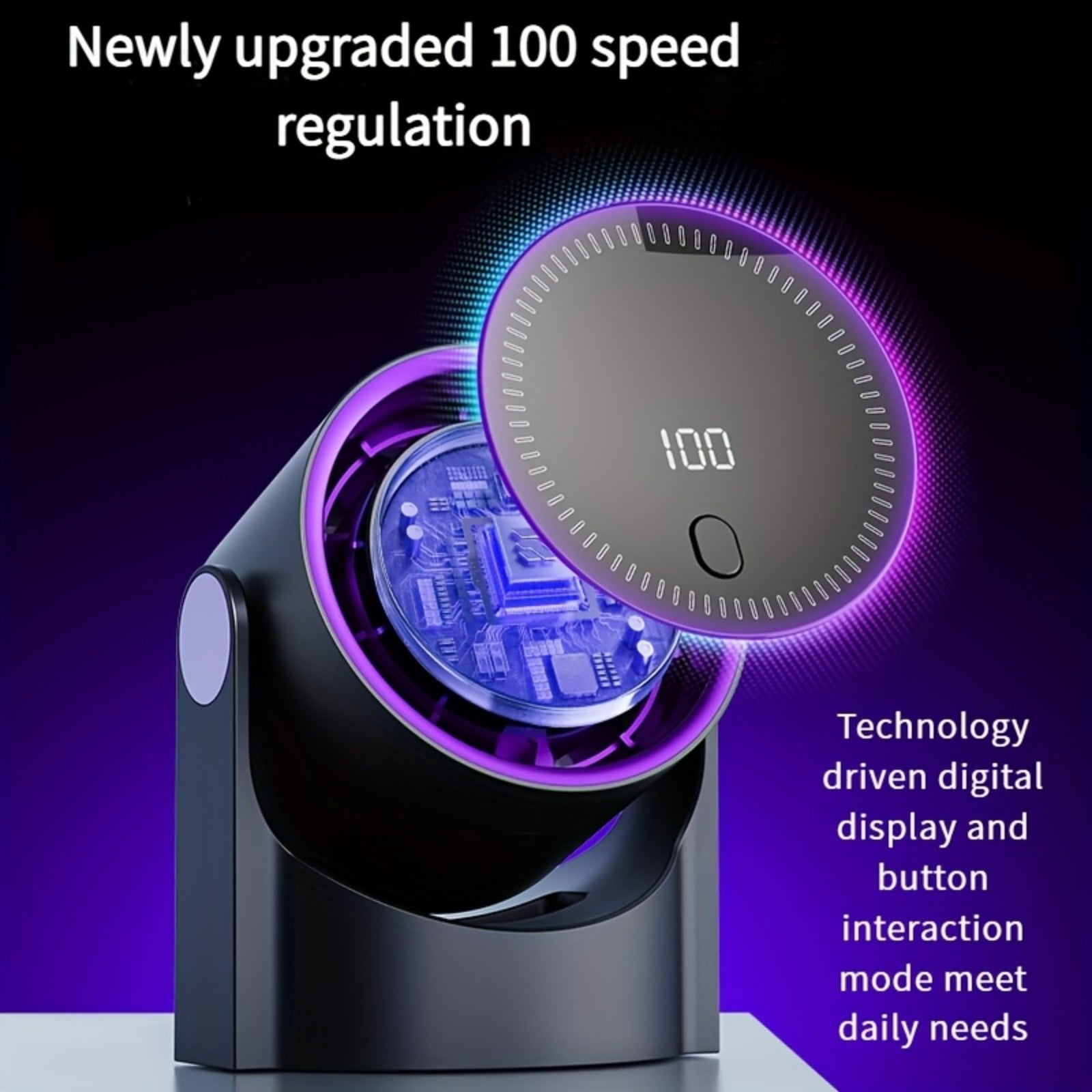 ZMKIAG 1000mAh New Model Desktop Bladeless Fan, Portable USB Digital Display with 100 Speed Settings, High Speed Small Fan for Home Office Kitchen Travel Camping