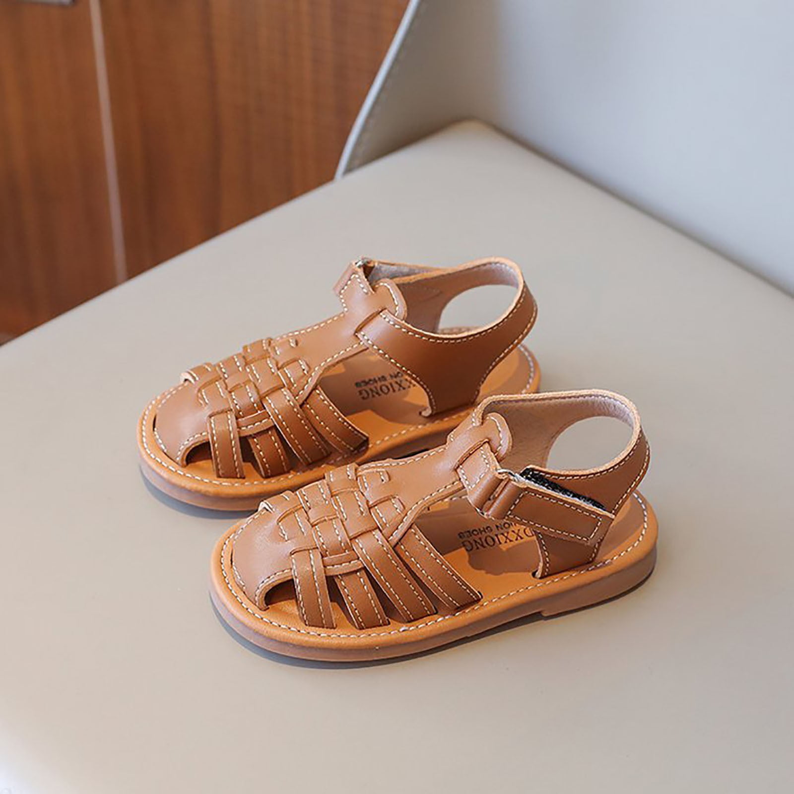 2DXuixsh Toddler Sandals Pu Leather Soft Close Toe Summer