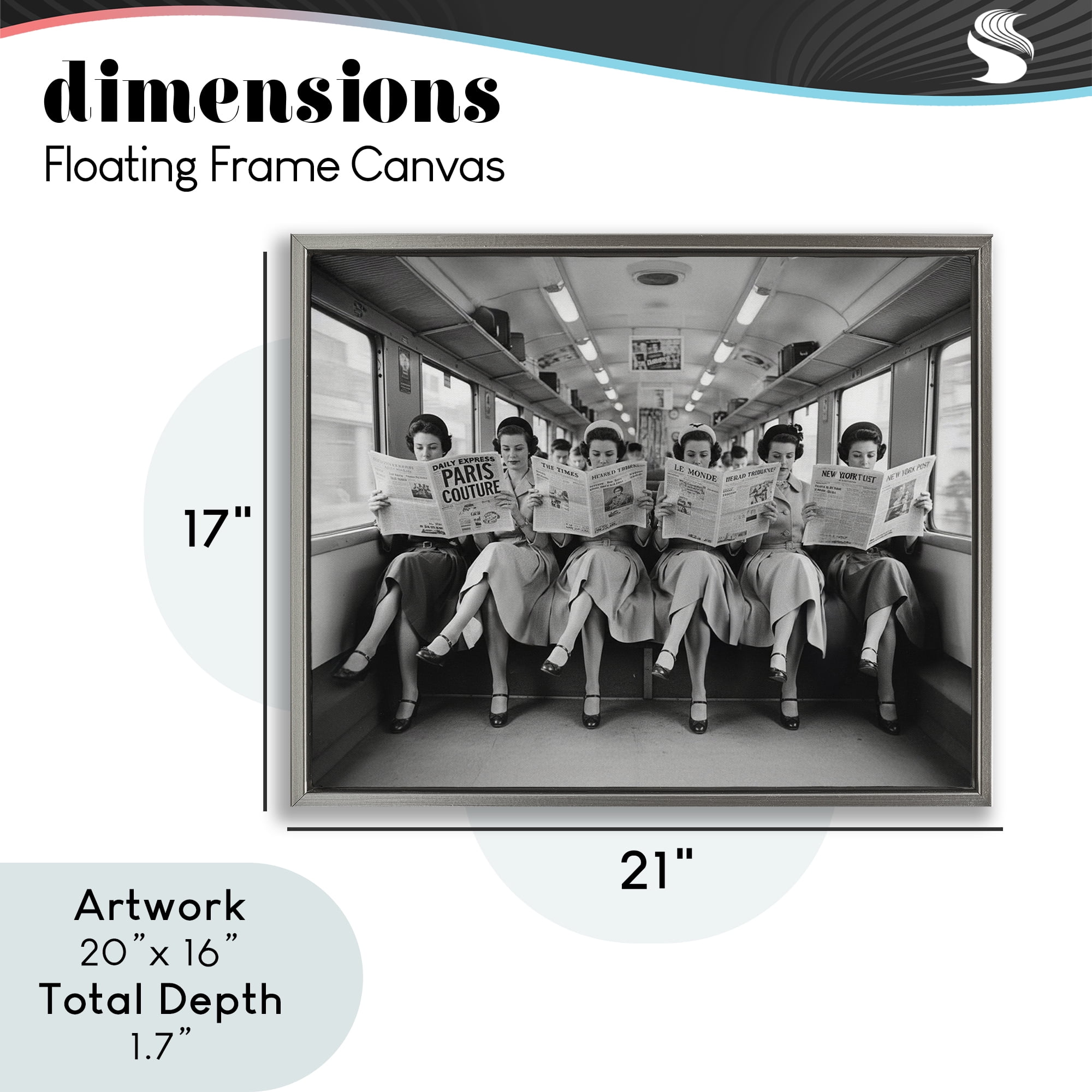 Stupell Industries Newsprint Ladies on Train Gray Framed Floater Canvas Wall Art, design by A Barefoot Stylist