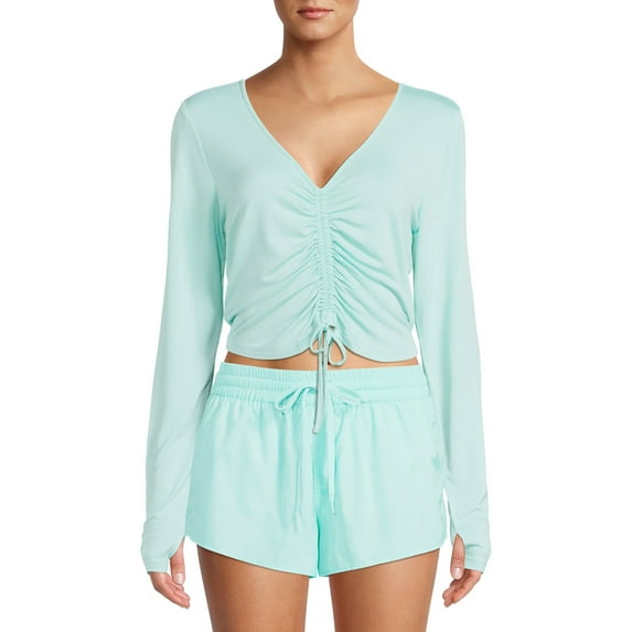 PSK Collective Front Shirring Thumbhole Long Sleeve Moisture Wicking Crop Top(Women) Size: XXXL