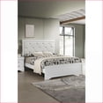 thumbnail image 4 of Queen Size Wood Panel Bed with Tufted Upholstered Headboard - White Finish for Master/Guest Bedroom, 4 of 5