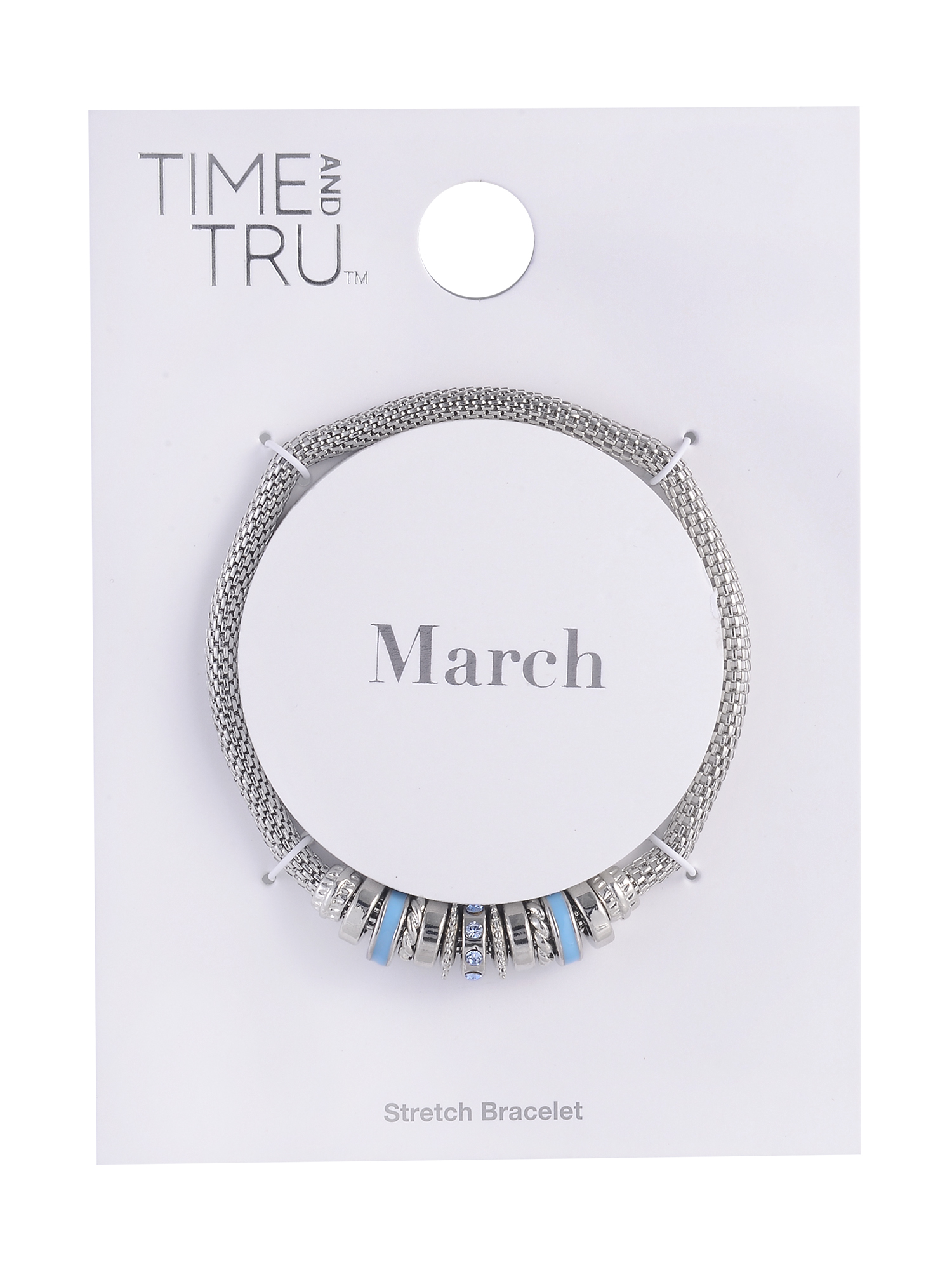 Time and Tru Silvertone Chain with Aqua Birthstone "March" Bracelet