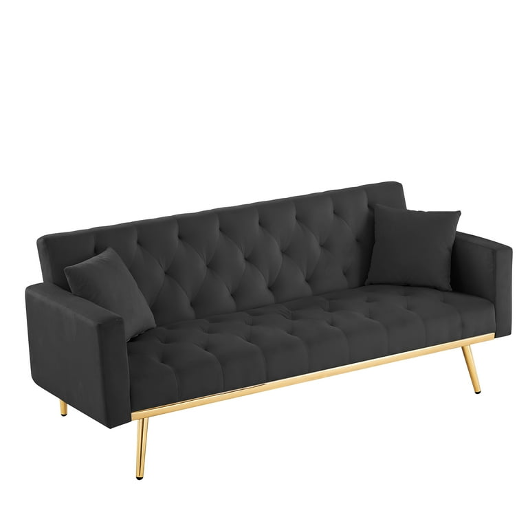 Convertible Folding Futon Sofa Bed Loveseat with Tufted Back Seat Modern Sleeper Sofa Couch for Compact Living Space Black