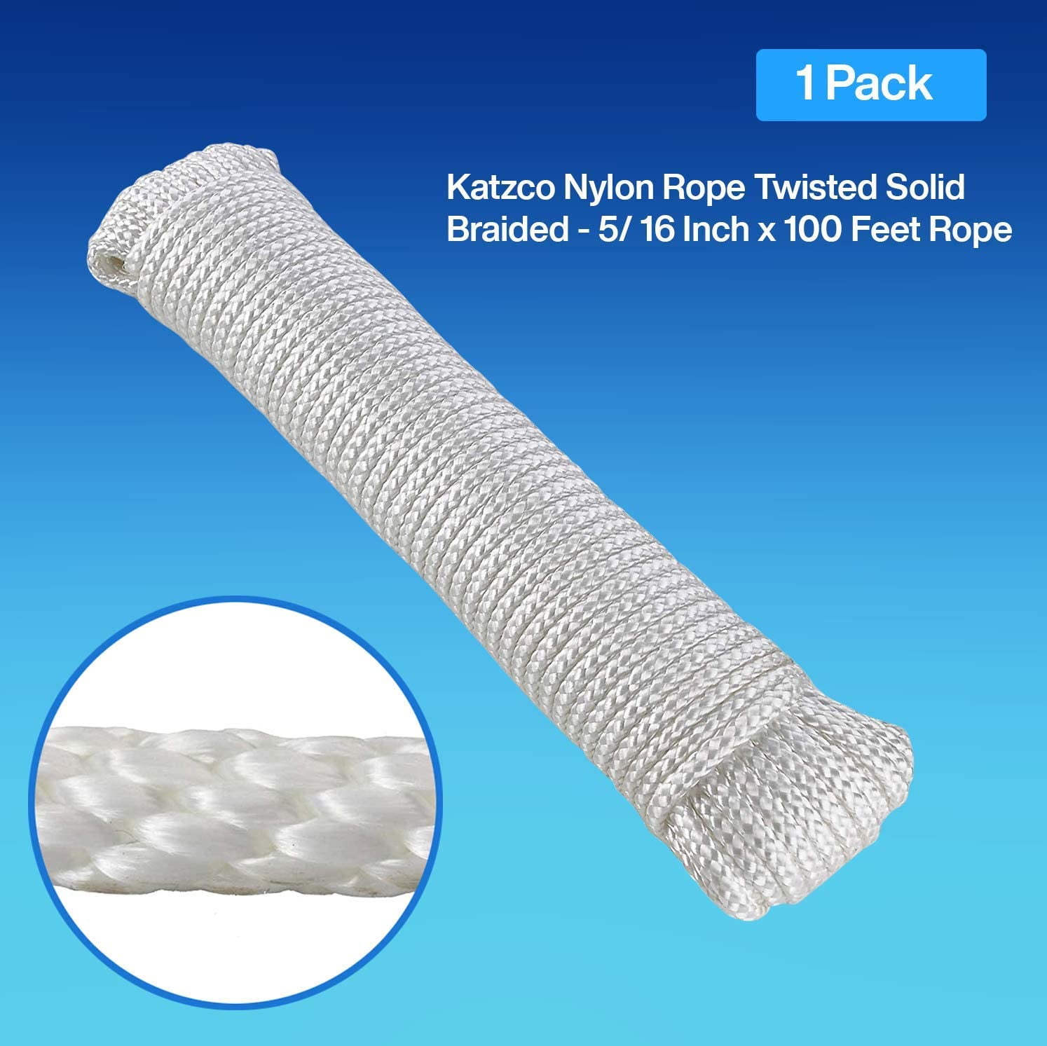 Katzco Nylon Braided Rope - 5/16 inch x 100 Foot Anchor Rope - White