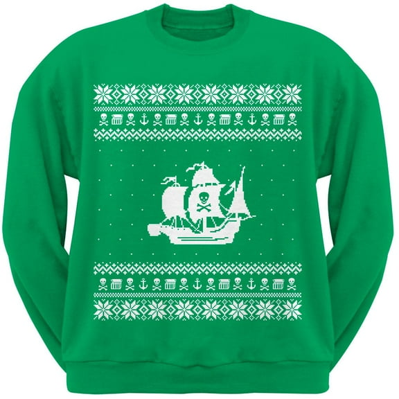 Pirate Ship Green Adult Crew Neck Sweatshirt