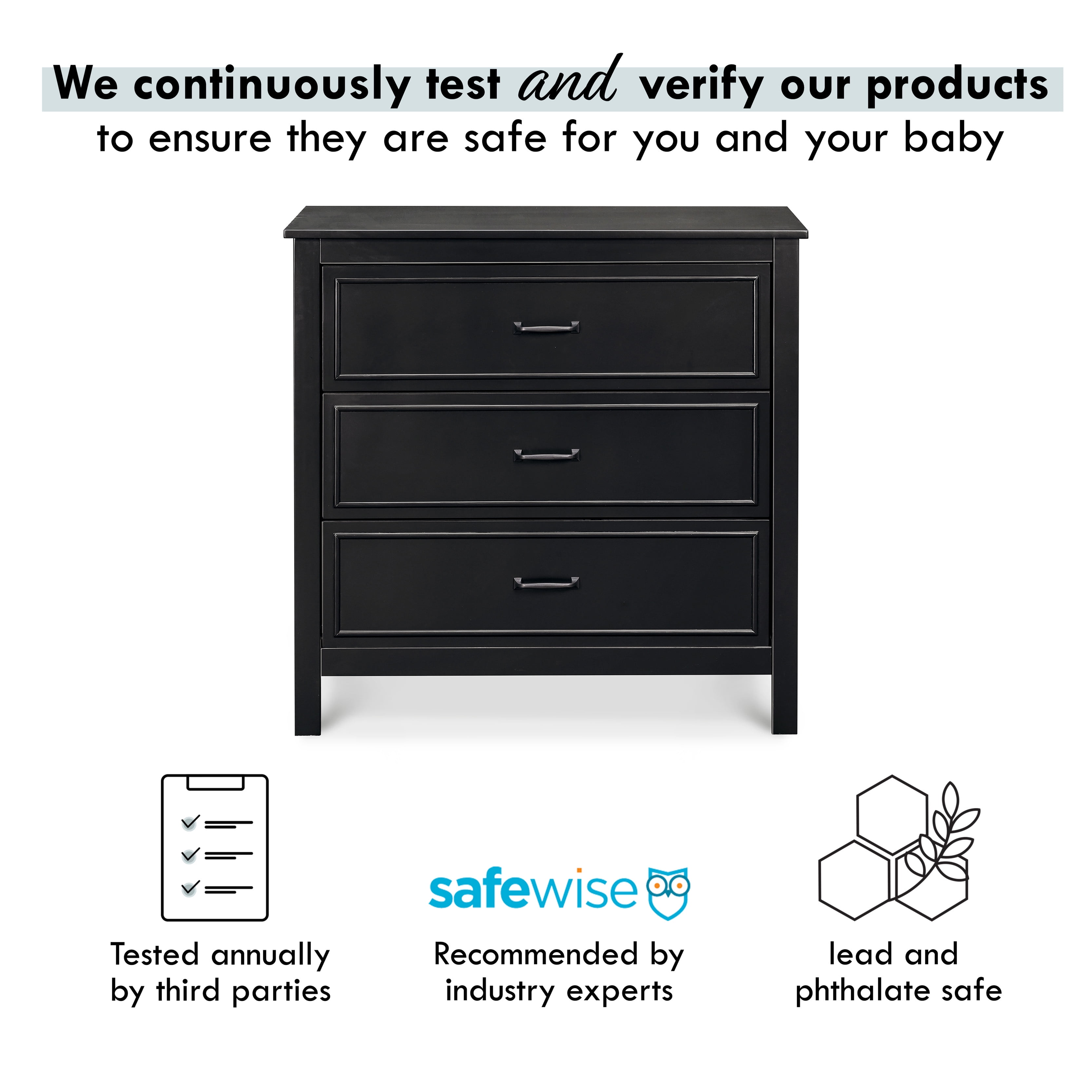 DaVinci Charlie 3-Drawer Dresser in Ebony