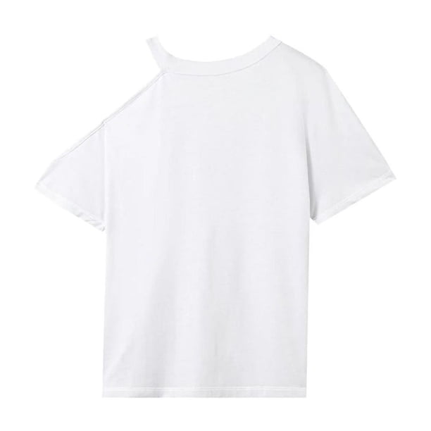 Camiseta para Mujer, Camisa de Cuello Redondo, Tops Casuales de Verano para Uso Diario, Playa, Mujer S