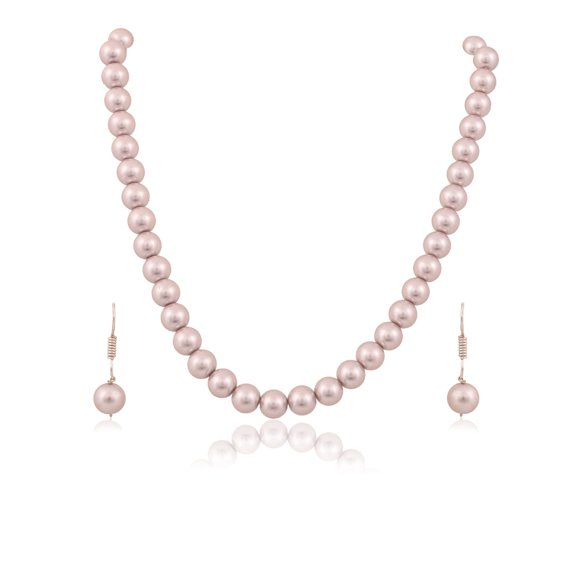 Ratnavali Jewels Shell Cultured 10mm Pearl Necklace for Women With Hook Earrings