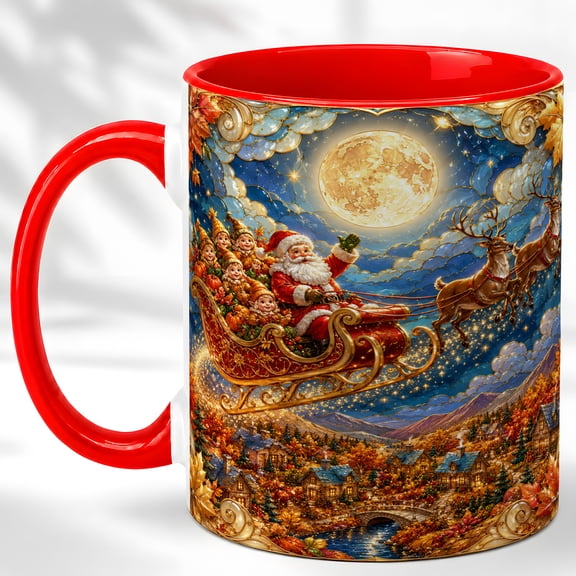 Moonlit Santa Coffee Mug, Autumn Christmas Mug, Ceramic 11 oz
