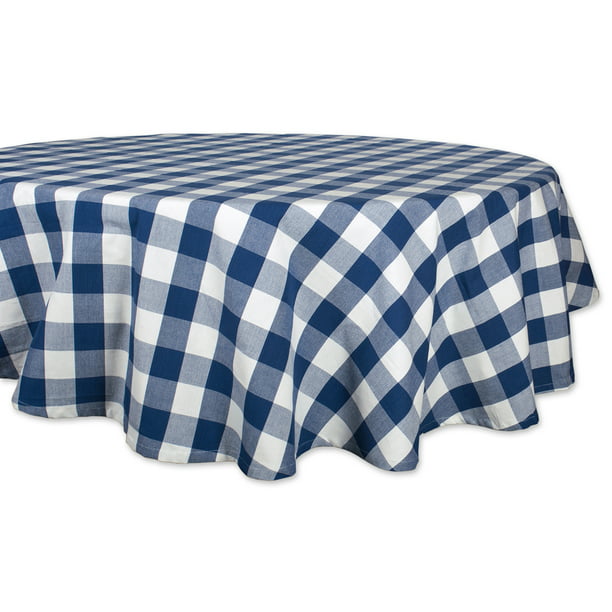 70 Navy Blue And White Buffalo, Round Navy Blue Tablecloth
