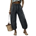 thumbnail image 2 of HongQid Women's Linen Blend Harem Pants, High Waist Drawstring Cropped Trousers with Pockets, Lightweight Breathable Casual Bottoms for Summer Yoga, Beach & Daily Wear, 2 of 5