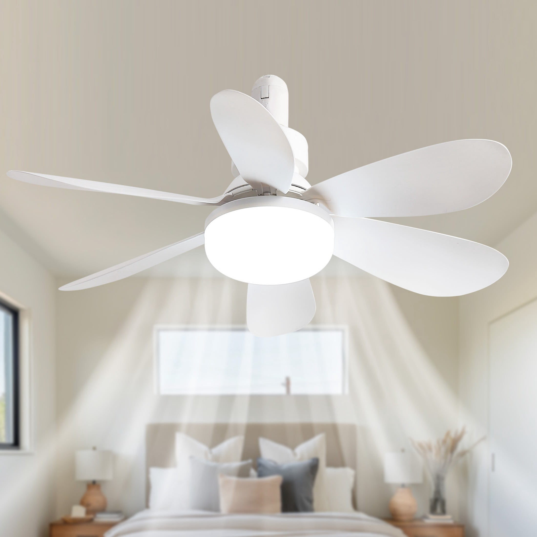 Sofucor Socket Fan Light with White, 20” Screw Ceiling Fans with Lights, E26 Base Small Ceiling Fan, Dimmable Socket Fan Ceiling Fan with Light