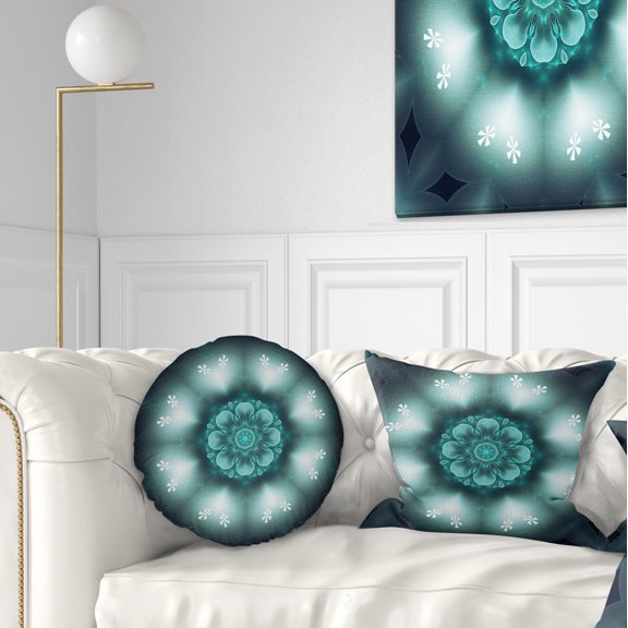 Designart Green Fractal Flower Mandala Shape - Floral Throw Pillow - 12x20