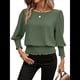 thumbnail image 2 of Blusas de Mujer con Cuello Redondo, 3/4, Cintura Elástica y Dobladillo Fruncido, Blusas Casuales Lisas Verde XXL, 2 of 9
