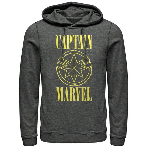 Men's Marvel Captain Marvel Stained Star Symbol  Pull Over Hoodie Charcoal Heather X Large