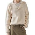 thumbnail image 2 of Suéteres de Punto Grueso con Cuello en V para Mujer, Estilo Casual, Cálidos y con Cuello. Albaricoque L, 2 of 9