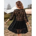 thumbnail image 2 of Vestido de playa Eomenie de encaje con cuello en V y manga 3/4, negro, 2 of 6