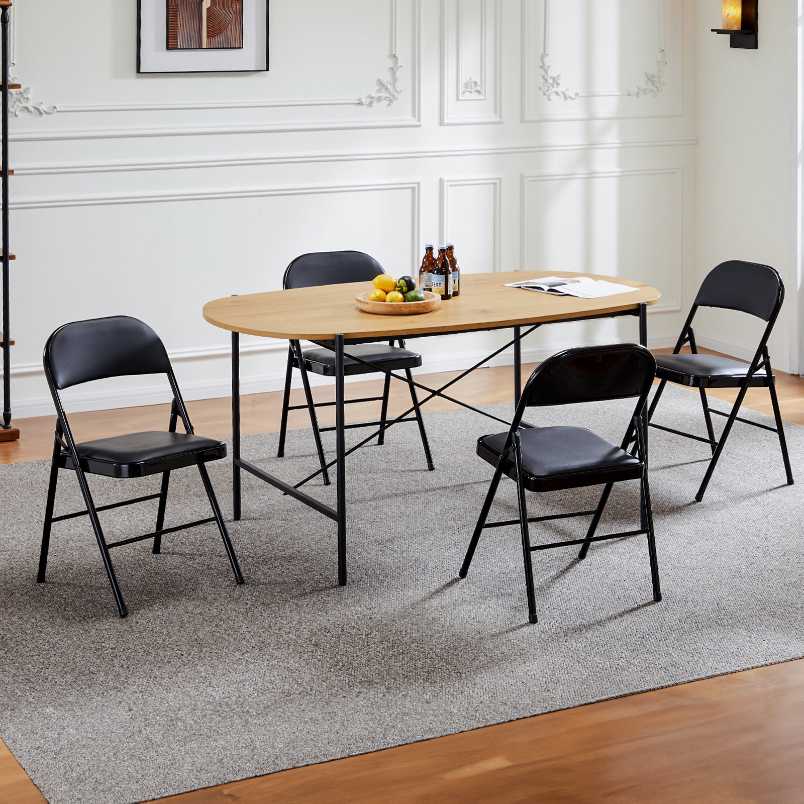 EDX 10 Pack Folding Chair with Sturdy Metal Frame, High-Density Padding, and Water-Resistant PU Leather - Ideal for Meetings, Gatherings, and Events, Black