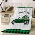 thumbnail image 4 of Throw Blanket Fleece Throw Blanket 50x60in, St. Patrick's Day Truck with Shamrock Leaf Soft Lightweight Bed Blankets Black and Green Checker Fuzzy Couch Blankets for All Season, 4 of 9