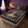thumbnail image 3 of Homewish Tree of Life Zipper Twin Comforter Sets with Fitted Sheet and 2 Pillowcases, Vintage Moon Phase Zipper Bedding Set, Black Reversible, 3 of 7